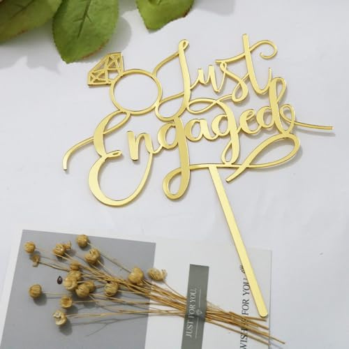 Sodasos Acrylic Double Sided Gold Just Engaged Cake Topper for Engagement Party Decorations, Engaged Ring Sign,We're Engaged Cake Toppers (double-sided gold acrylic)
