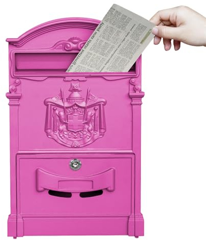 xhlokk Wall Mount Mailboxes, Locking Drop Vintage Mailbox for House, Galvanized Steel Outside Mailbox, Metal Post Box, Barbie Pink-Christmas Color