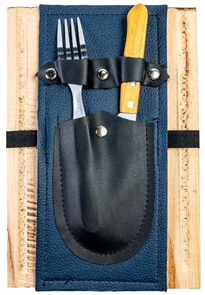 Kit de rôtissoire rectangulaire avec planche en bois, fourchette, couteau basique argentin (rectangulaire bleu)