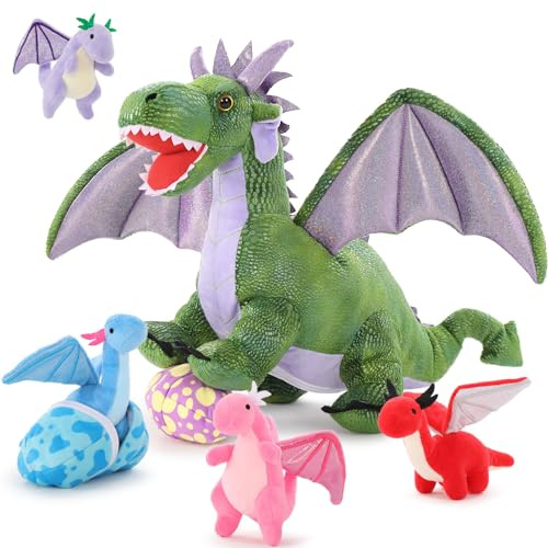 MorisMos 55cm Drache Kuscheltier XXL, Purple-Green Groß Plüschdrache Stofftier,Plüschtier Dragor Dragon Teddys Geburtstag Weihnachten Geschenk für Jungen Kinder Baby