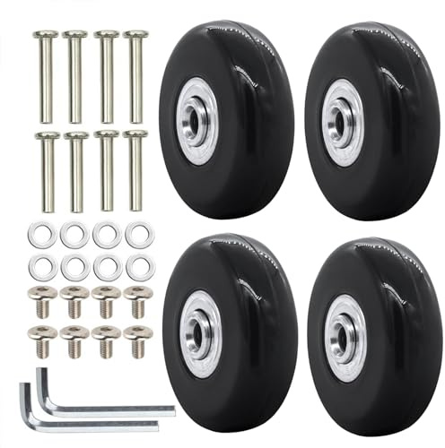Cosmpeak 4 Stück Koffer Gepäckräder Ersatzrollen Rollen Gummi Mute Ersatz Gepäckkoffer Rad Koffer Gummi Koffer Rollen Ersatz mit Metall Achsen Ersatzteile Ersatzrollen Für Koffer (70mm x 24mm)