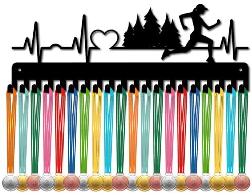 CREATCABIN Lauf-Medaillenhalter,Display,Marathon-Läufer,Medaillenaufhänger,Sportrahmen,Haken,Eisenregal,Wandmontage,Medaillenständer,Organizer Zum Aufhängen von Über 60 Medaillen,Laufathlet,40x15cm
