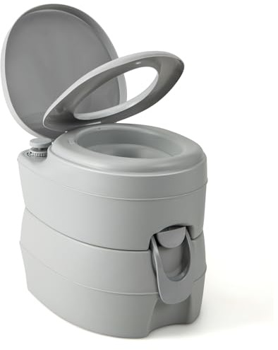 GOPLUS Bärbar campingtoalett, resetoalett med 20 l avloppstank, spolpump, lastkapacitet 150 kg, mobil toalett med handtag för camping, fiske, resor, 45 x 40 x 42 cm