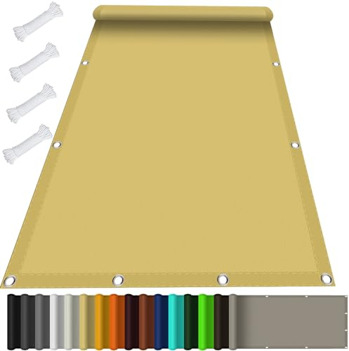 Sonnensegel Rechteckig mit Ösen 1 x 4.5 m, Wasserdicht 98% UV Schutz Balkon Sichtschutz inkl Befestigungsseile für Garten Terrasse, Creme Farben