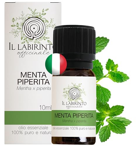 Olio Essenziale Menta Piperita puro alimentare Italiana Il Labirinto Officinale - Oli Essenziali Naturali - Olio essenziale per Diffusori e Umidificatori, Aromaterapia - 10ml