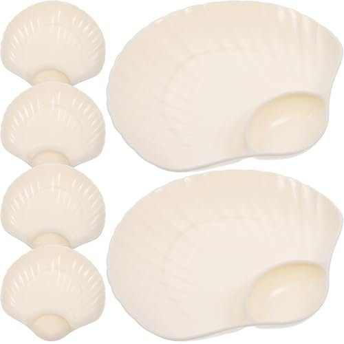 MAGICLULU Shell Dumpling Plate with Sauce Dish 7.3 Inch Divided Chip and Dip Serving Tray for Dumplings and Sauces Elegant Seashell Design for Home and Restaurant Use