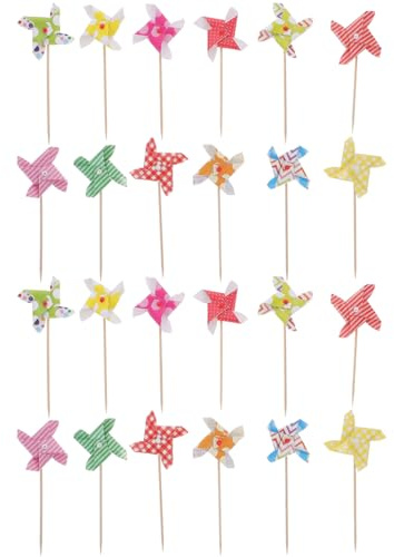 Mikinona Windmill Cake Toppers Mini Pinwheel Cake Picks for Birthday Parties Decorations Non-Edible Cupcake Toppers Photography Props for Celebrations and Party Displays