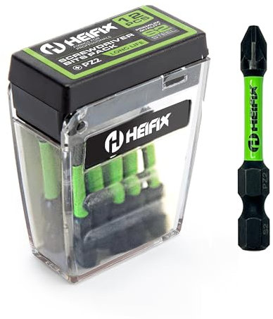 Heifix 12 x 50mm PZ2 Heifix Impact Screwdriver Magnetised Drill Screw Bit Set PZ2 Pozi TicTac Box