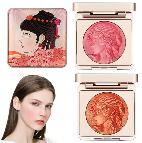 Diyxisk Blush Poudre, 2 Pièces en Relief Maquillage Blush, le Dernier Poids Léger Fard a Joue, éClat Naturel, Blush Waterproof, Maquillage Du Visage Longue Durée (Orange/Rose)