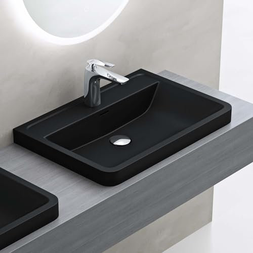 doporro Lavabo à Encastrer Noir Mat Vasque en Solid Surface Lave Mains Rectangulaire de Qualité pour Salle de Bain 60x42x14,5cm Colossum08