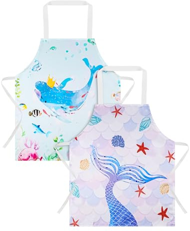ABOHU Grembiuli per Bambini, 2 Pezzi Grembiule Bambino Impermeabile, Grembiule da Cucina per Bambini Ragazze Ragazzi, Grembiule Pittura Bambini per Cucinare, Cottura, Pittura, Artigianato