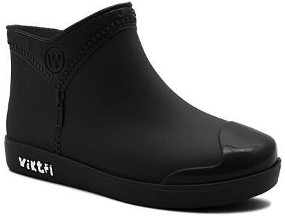 IMTY Womens Ankle Wellies Boots Short Slip On Waterproof Chelsea Rain Boot Snow Farm Gardening Ladies Outdoor Festival Wellingtons (Black, UK Footwear Size System, Adult, Women, Numeric, Medium, 6)