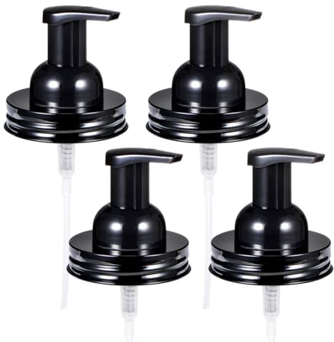 Amolliar Mason Jar Foaming Soap Dispenser Pump Lid, Refillable Plastic Pump, Rustproof Stainless Steel Lid for Regular Mouth Jar, Cute Farmhouse Decor, Hand Soap for Bathroom, Kitchen, Black 4 Pack | Refillable Plastic Pump, Rustproof Stainless Steel Lid for Regular Mouth Jar, Farmhouse Decor, Hand Soap for Bathroom Kitchen
