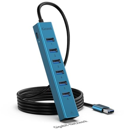 Getatek 120cm USB auf Ethernet Adapter mit 6-Port USB 3.0 Hub, RJ45 Gigabit Netzwerkadapter, Typ-C 5V Input, PC USB Mehrfachstecker für MacBook XPS Surface Pro Linux Chromebook