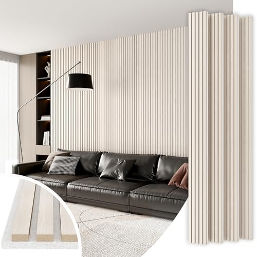 Wood Slat Acoustic Panels, 4 Pack 94 x 8(21ft²) Wood Wall Panels, Soundproof Wood Slat Panel, 3D Fluted Sound Absorbing Paneling for Wall Decor, Living Room, Bedroom, White Oak