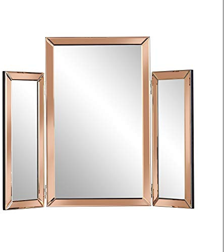 FABS Paloma - Specchio da trucco a 3 ante in vetro smussato, autoportante, per tavolo e camera da letto, finitura oro rosa