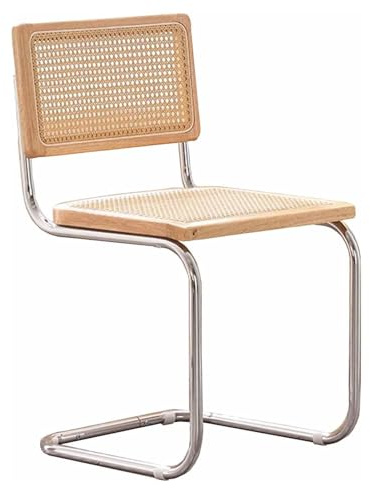 Mid Century Moderner Rattan-Esszimmerstuhl - Ergonomischer Armlehnstuhl für Küche & Terrasse mit röhrenförmiger Rückenlehne & stabilen Metallbeinen - Stilvolle & bequeme Sitzgelegenheit