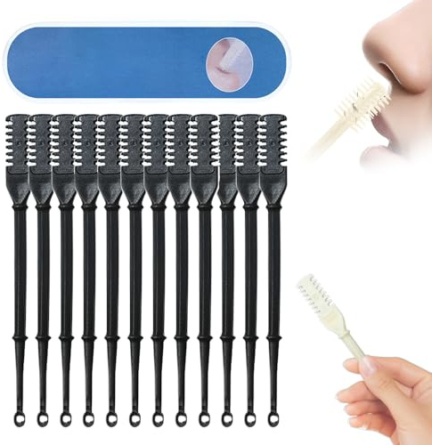 Tagliacapelli nasale 2 in 1, coltello per peli nasali a doppia faccia, rasoio rotante per capelli nasali con raccoglitore per orecchie, per donne e uomini, rotante a 360° (nero, 12 pezzi)