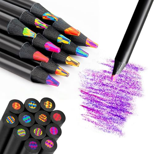 Muexoee 12 lápices de colores, Un lápiz de colores múltiples, lápiz arco iris Adecuado para niños, adultos, pintura y pegado.