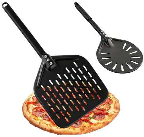 Pizzaspade perforerat set, pizzaspade, aluminium med bekväma avtagbara handtag, levereras med pizzaspade 15 cm och pizzareglage 30 cm, lämplig för vändning och transport av pizza
