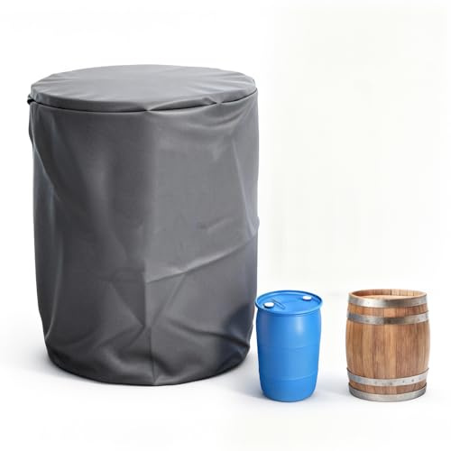 55 Gallon Drum Cover 25x37in Waterproof Storage Barrel Universal Rain Barrels Cover UV Full Protection for Patio Lawn Garden Rain Barrels Accessories (Grey)