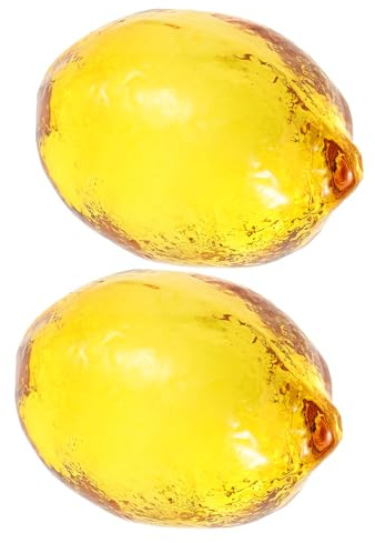 Veemoon Lot de 2 Ornements Citron en Cristal Soufflé à la Main Presse-Papiers Décoratifs 59X40 MM Poids 116 G Décoration de Table et Bureau Modèles de Fruits en Verre pour Intérieur