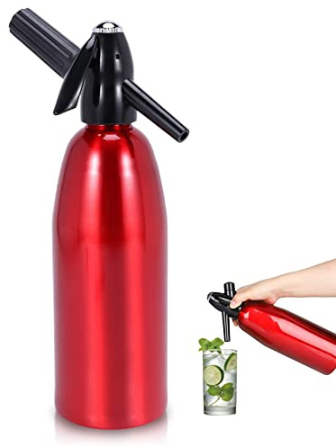 Soda Siphon 1L, Rot - Tragbarer Wassersprudler aus Aluminium, Kohlensäure-Sprudelgerät für Hausgemachte Limonade & Cocktails, Inkl. manueller Bedienung