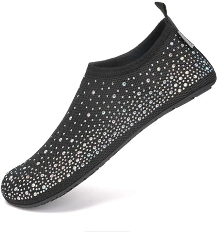Generisch Wasserschuhe Unisex mit Strass Verzierung aus leichtem Mesh schnell trocknend rutschfest bequem für Strand Pool Surfen Yoga Alltag Sommer und Ausflüge