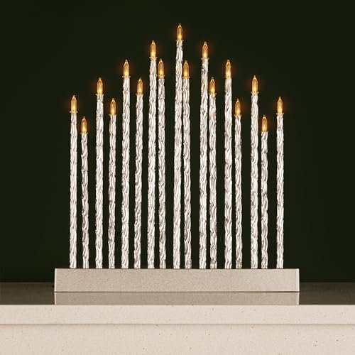HomeZone 17 LED Christmas Candle Bridge - Warm White Flameless Candles with Timer Function - Battery Operated Traditional Christmas Decorations Xmas Window Lights Indoor Decoration
