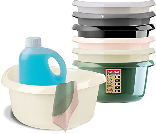 KADAX Runde Kunststoffschüssel. Becken tief und robust. Schüssel, Waschschüssel, Spülwanne Groß Eignet sich hervorragend für das Badezimmer, den Waschraum, die Küche und das Haus (Beige, 20L)