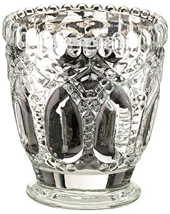 Lillian Rose Silver Metallic Cut Glass Votive or Tea light Candle Holders Set of 6, 2.75x2.75x3
