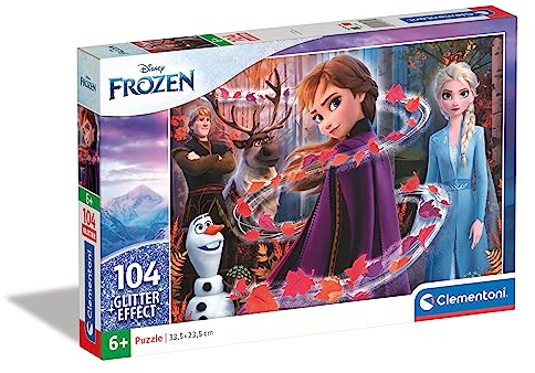 Clementoni 20162 Glitter Puzzle Disney Frozen 2 – Puzzle 104 Teile ab 6 Jahren, farbenfrohes Kinderpuzzle mit Glitzereffekt, Geschicklichkeitsspiel für Kinder