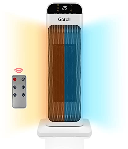 Gotoll Heizlüfter mit Fernbedienung, elektrischer Heizkörper, 2-in-1, Erwärmung, 15 – 45 °C, verstellbar, Keramikventilator, PTC, LED-Anzeige, 2000 W, Timer 12 Stunden