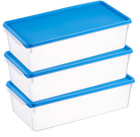 MiraHome Gefrierdosen XL 3x5L rechteckig blau – Vorratsdosen mit Deckel luftdicht – Transparente Frischhaltedosen mit Deckel – Aufbewahrungsbox Küche für Mealprep & Organisation – Austrian Quality