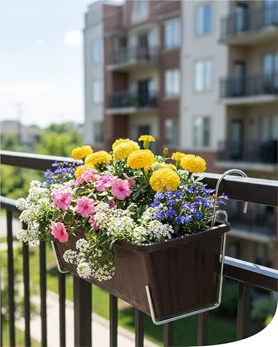 bellissa Blumenkastenhalterung L 6 Stück Stahldraht 7,5 x 16 x 16,5 cm | Haken für Blumenkästen (ohne Bohren) für Balkongeländer & Fensterbank aus verzinktem, wetterfesten Stahldraht