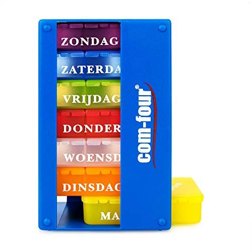 COM-FOUR® 1x Medikamentendosierer auf NIEDERLÄNDISCH, Medikamenten-Box | je 3 Fächer - Pillendose - Pillenbox - Tablettenbox - Wochendosierer zur Aufbewahrung [NIEDERLÄNDISCH]