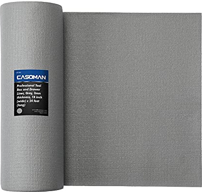 CASOMAN Professioneller Werkzeugkasten und Schubladeneinlage, grau, leicht zu schneiden, rutschfeste Schaumgummi-Werkzeugkasten, verstellbare Dicke Schrankeinlagen, 45.7 cm (breit) x7.3 m (lang)