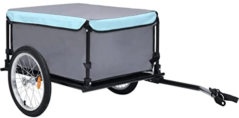 vidaXL Fahrrad Lastenanhänger Klappbare Deichsel Fahrradanhänger Transportanhänger Anhänger Handwagen Radanhänger Schwarz Blau 65kg