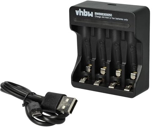 vhbw Chargeur de Piles 4 bornes Compatible avec Piles AA/AAA Rechargeables | batteries, piles domestiques Li-ion - Chargeur Micro USB