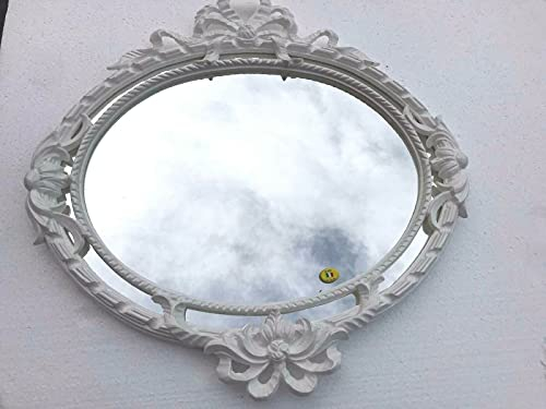 Barock Wandspiegel Rund Oval Weiß Barock Jugendstil Prunkspiegel 52x50 cm Badspiegel Antik Flurspiegel
