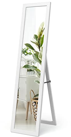 RELAX4LIFE Ganzkörperspiegel 2 in 1, Standspiegel & Wandspiegel, Garderobenspiegel Landhausstil, Spiegel mit Holzrahmen, verstellbar & freistehend, für Schlafzimmer & Wohnzimmer & Geschäft (Weiß)