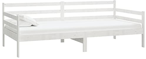 vidaXL Massivholz Kiefer Tagesbett mit Matratze Bettsofa Sofa Bett Einzelbett Sofabett Holzbett Gästebett Bettgestell Schlafsofa Lattenrost 90x200cm Weiß