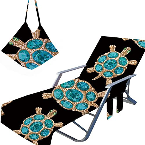 Highdi Housse de Chaise de Plage 3D Couverture de Serviette de Chaise Longue avec Poche Housse de Serviette de Chaise Longue en Microfibre pour Piscine, Bain de Soleil (Turquoise,75x210cm)