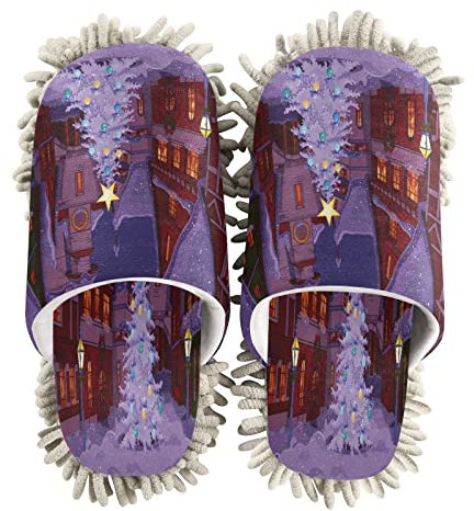 JUMBEAR Weihnachtsstadt-Reinigungs-Hausschuhe, Staub-Reinigungswerkzeug, waschbar, Mopp, Reinigung, Hausschuhe, Schuhe für Küche, Haus, Wohnzimmer, (M)