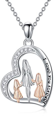 ROMANTICWORK Mutter Geschenke 925 Sterling Silber Mutter Halsketten Mutter und Kind Liebe Herz Anhänger Halskette Schmuck Muttertag Weihnachtsgeschenke für Frauen Mutter Tochter