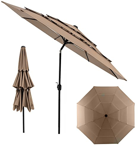 COSTWAY Sonnenschirm windfest stabil, 300 cm Gartenschirm mit Kurbel, beidseitig um 45° knickbar, UV-Schutz, Sonnenschutz, Terrassenschirm belüftet, Marktschirm für Terrasse, Garten, Balkon (Braun)