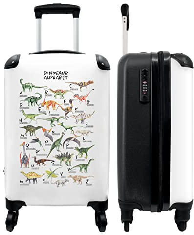 NoBoringSuitcases.com® Kindertrolley Jungen Handgepäck Mini Koffer Suitcase Koffer - Dino - Alphabet - Buchstaben - 55x35x20cm