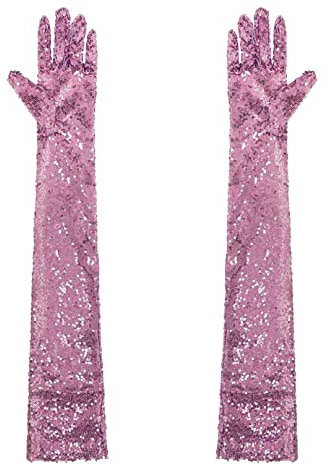 Agoky Damen Pailletten Handschuhe Abendhandschuhe Ellenbogen Lang Party Hochzeit Braut Armstulpen Fäustlinge Gloves Rosa Einheitsgröße