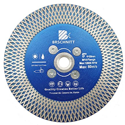 Diamant Trennscheibe 125mm - BRSCHNITT Diamantscheibe mit X Felgensegment für Hart Keramik Porzellan Fliesen Granit M14 Dorn.