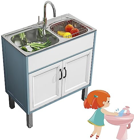 Lavello cucina moderno,lavatoio Da Esterno,lavello campeggio, Lavello Cucina 2 Vasca,lavandino multifunzione,Mobile da Esterno Lavandino multiuso da appoggio con mobiletto Lavello da cucina portatile